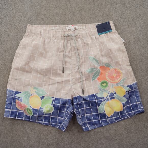 Vintage Summer Board Shorts Mens Large Blue Swim Surf Drawstring Print New - Picture 1 of 14